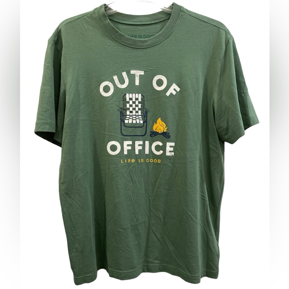 Out of office life is good camp fire tee shirt men’s size S EUC